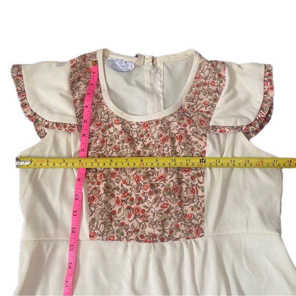 Vintage 70’s Peasant Dress Floral Cream w. Flutter Sleeves Prairie Western M - Picture 13 of 15